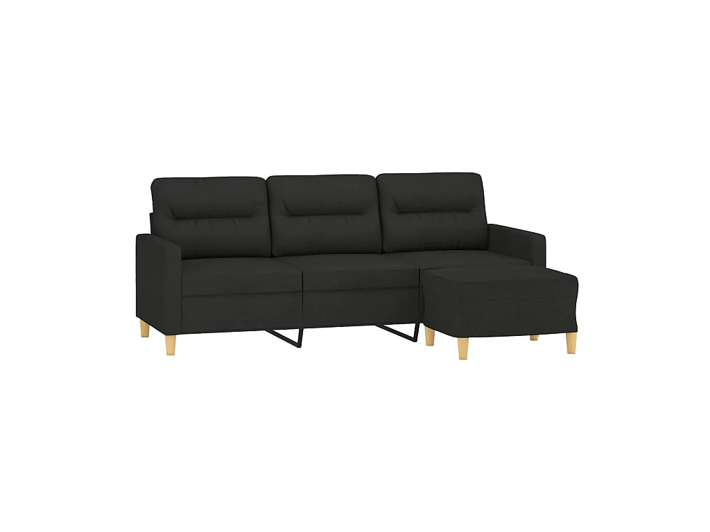 3-Sitzer-Sofa | Wohnzimmersofa mit Hocker Schwarz 180 cm Stoff -gkd929673