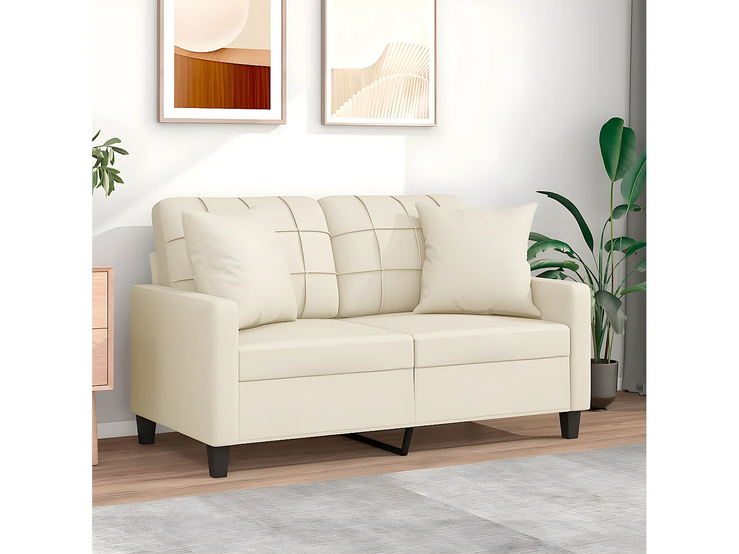 Canapé à 2 places avec oreillers crème 120 cm similicuir OID9794