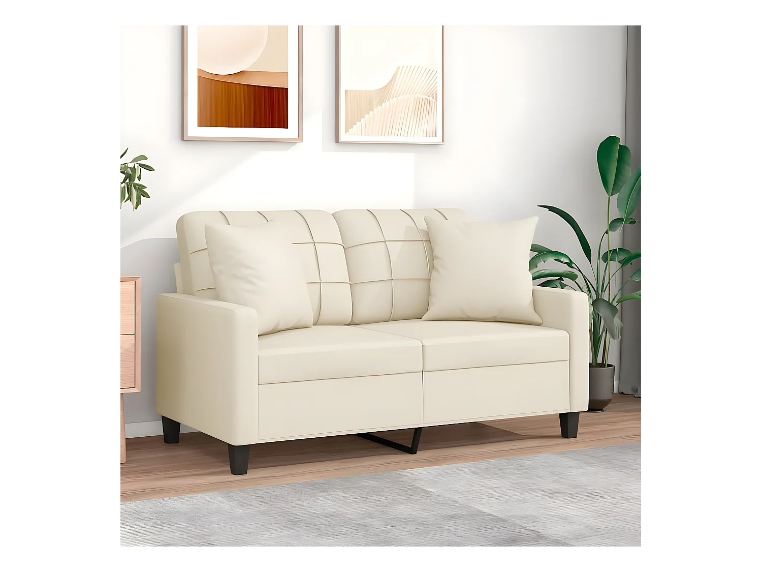 Canapé à 2 places avec oreillers crème 120 cm similicuir OID9794