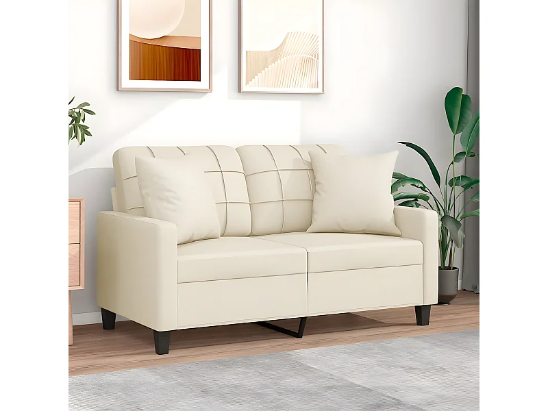 Canapé à 2 places avec oreillers crème 120 cm similicuir OID9794