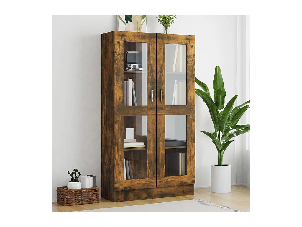 Vitrine Chêne fumé 82,5x30,5x150 cm Bois d'ingénierie OFR90245 BonneVie Meuble
