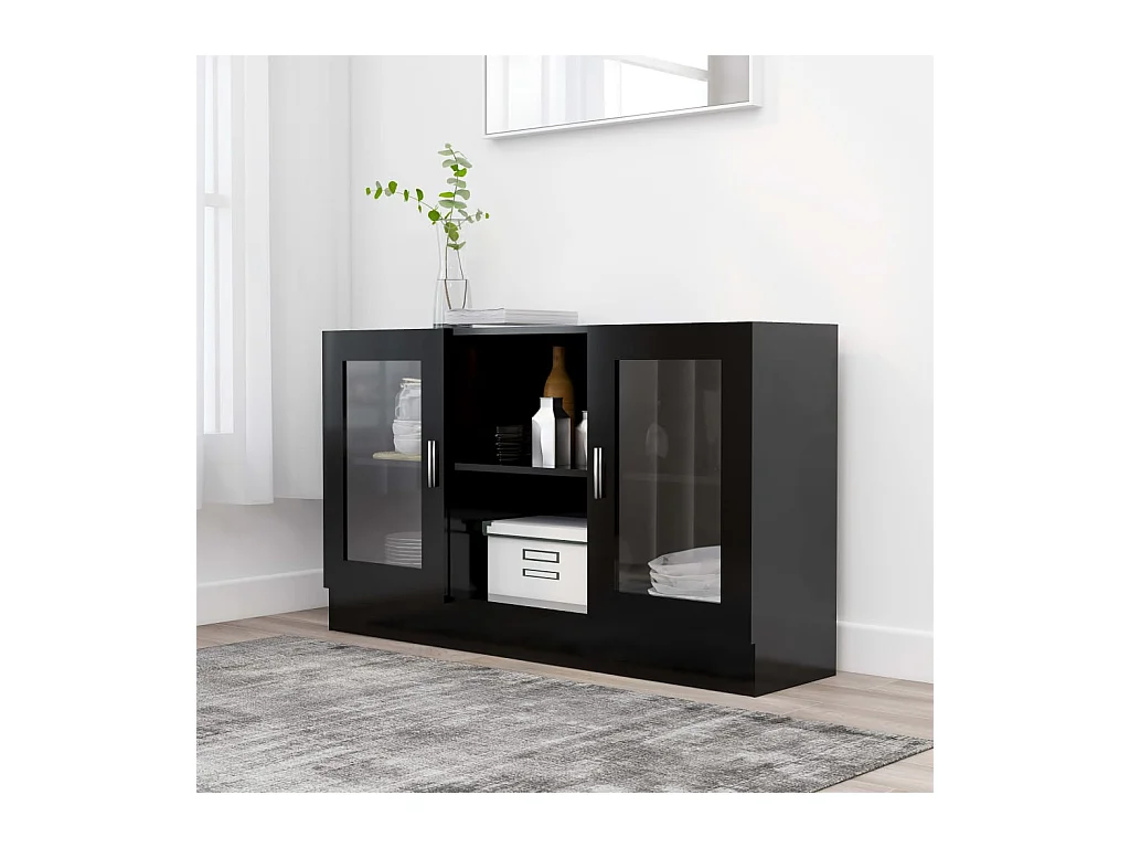Vitrine Noir 120x30,5x70 cm Aggloméré OFR39437 BonneVie Meuble