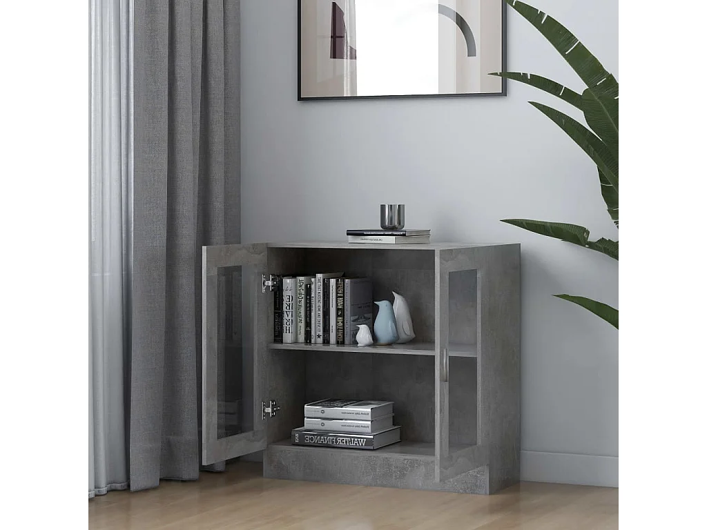 Vitrine Gris béton 82,5x30,5x80 cm Aggloméré OFR52686 BonneVie Meuble