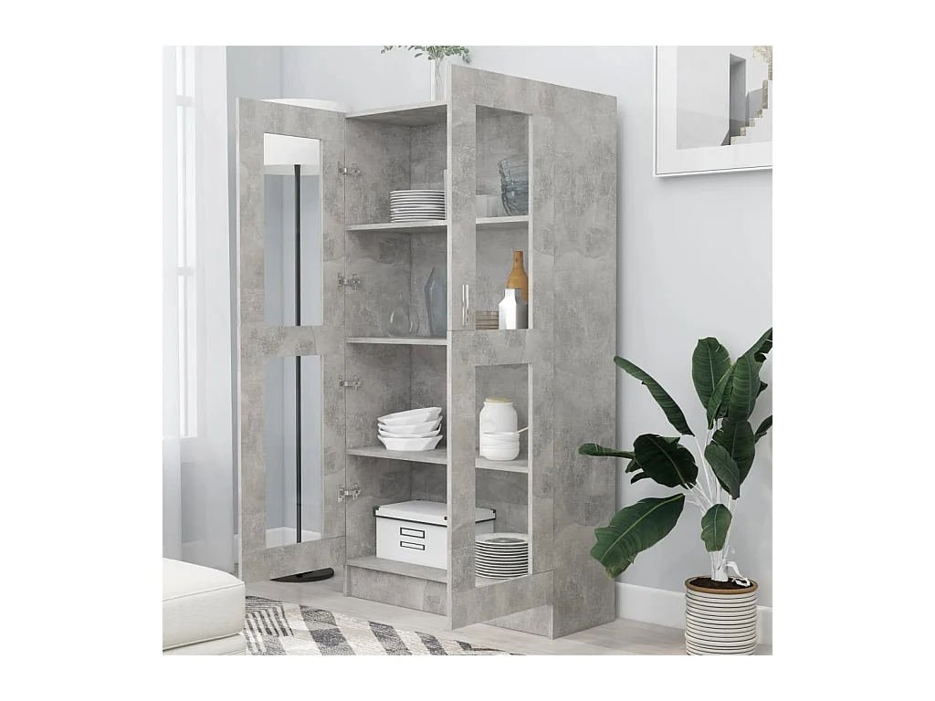 Vitrine Gris béton 82,5x30,5x150 cm Aggloméré OFR11192 BonneVie Meuble