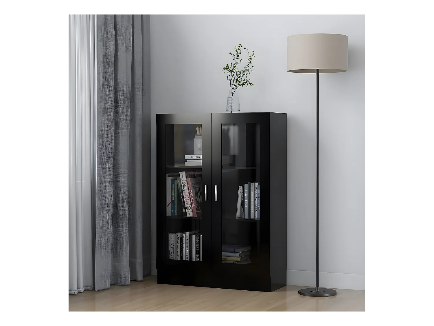 Vitrine Noir 82,5x30,5x115 cm Aggloméré OFR99359 BonneVie Meuble