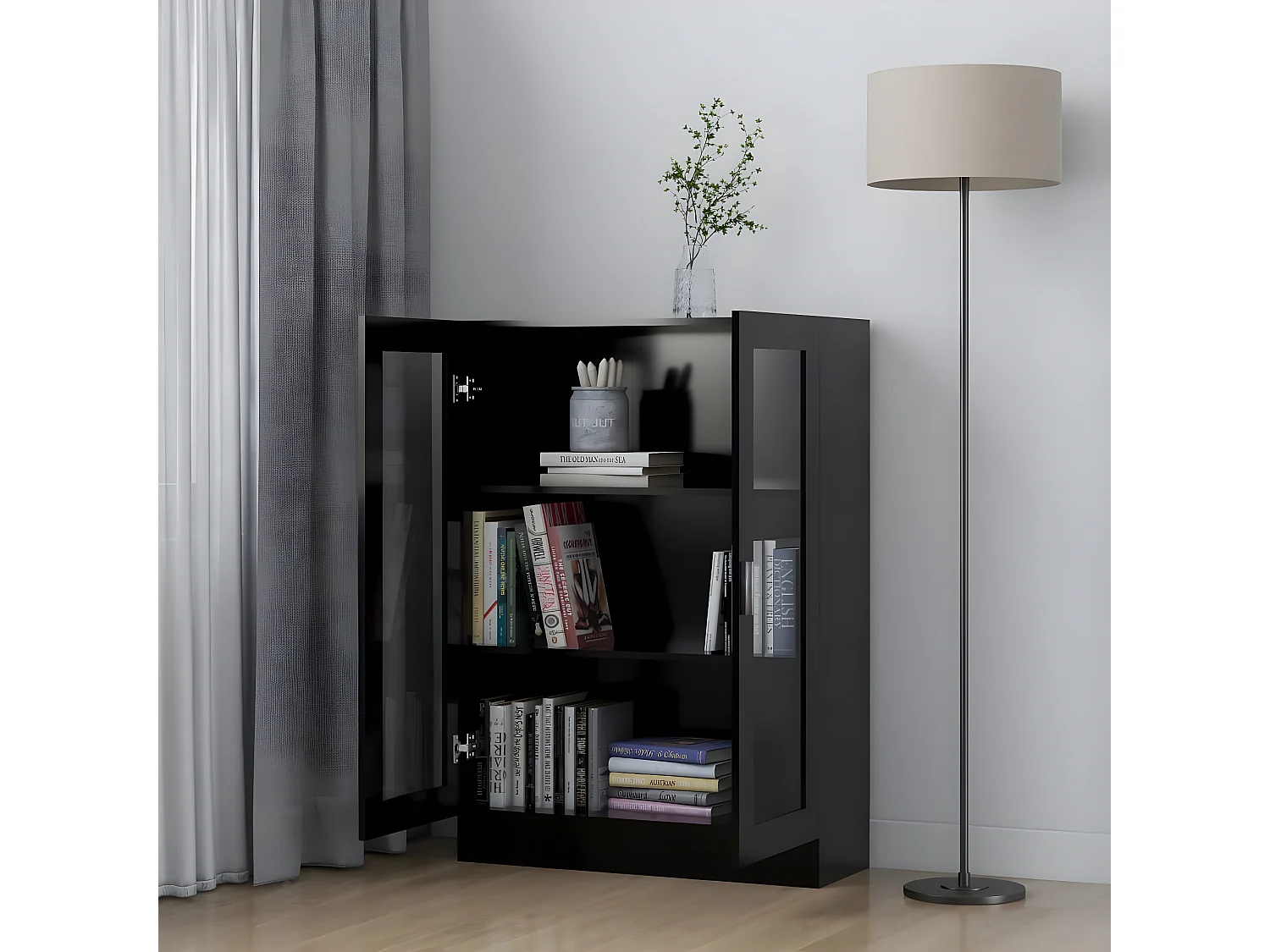 Vitrine Noir 82,5x30,5x115 cm Aggloméré OFR99359 BonneVie Meuble