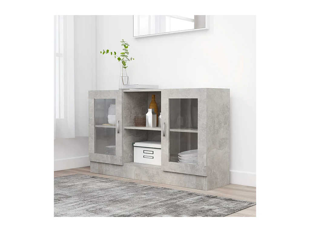 Vitrine Gris béton 120x30,5x70 cm Aggloméré OFR62392 BonneVie Meuble