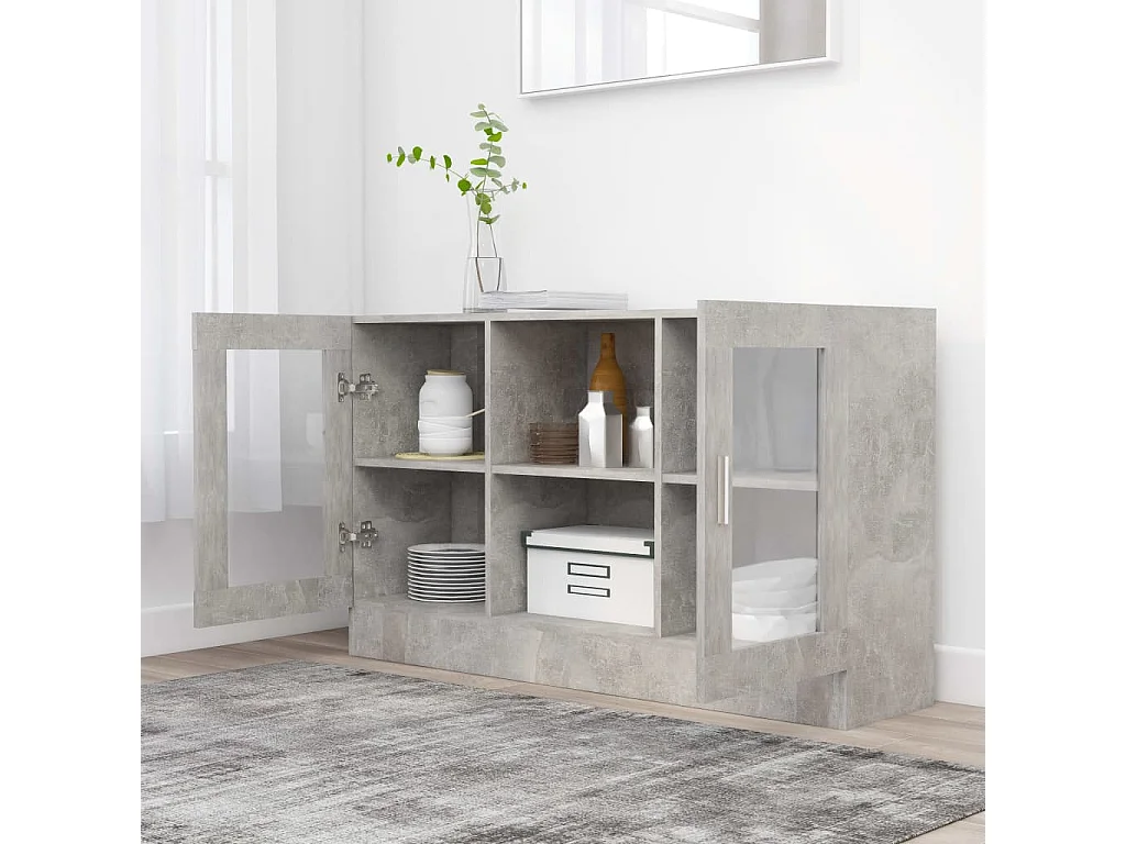 Vitrine Gris béton 120x30,5x70 cm Aggloméré OFR62392 BonneVie Meuble