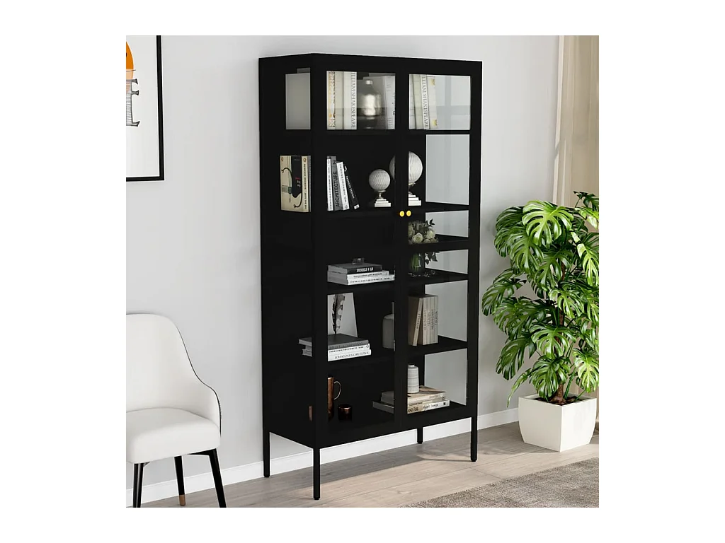 Vitrine d'exposition Noir 90x40x180 cm Acier et verre trempé OFR78399 BonneVie Meuble