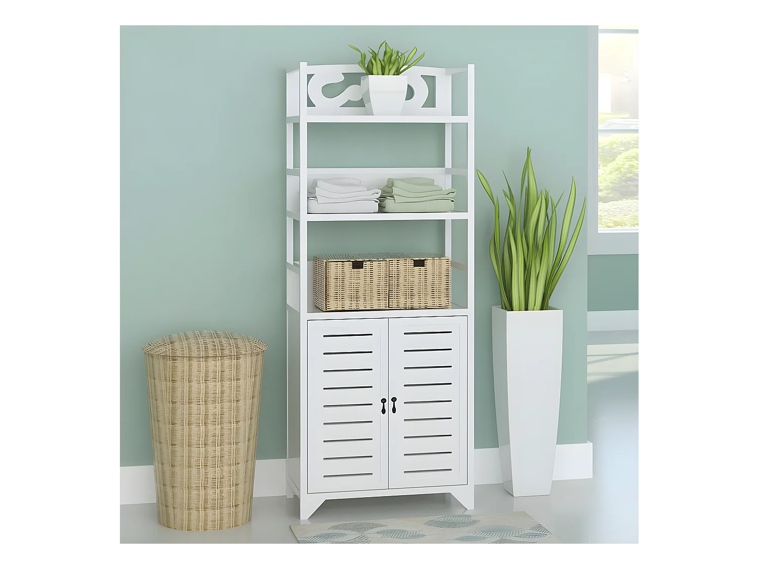 Vitrine Blanc 46x24x140 cm Bois de Paulownia solide OFR11932 BonneVie Meuble