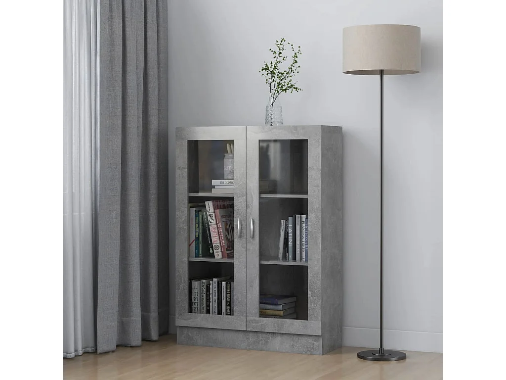 Vitrine Gris béton 82,5x30,5x115 cm Aggloméré OFR63161 BonneVie Meuble