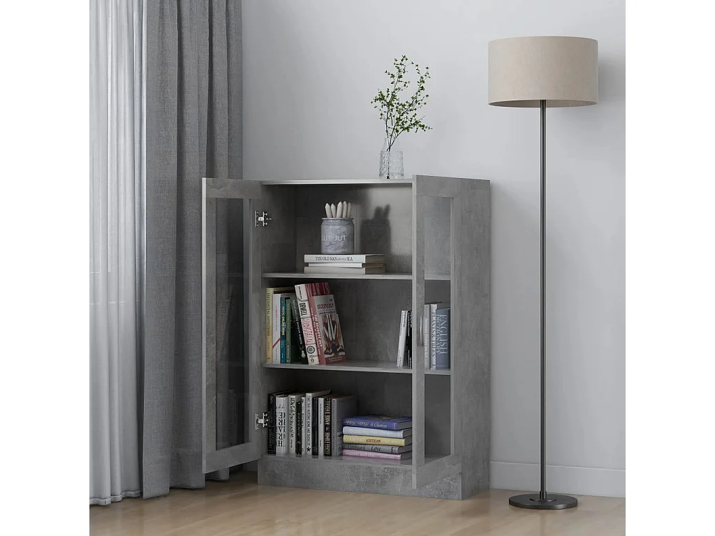 Vitrine Gris béton 82,5x30,5x115 cm Aggloméré OFR63161 BonneVie Meuble