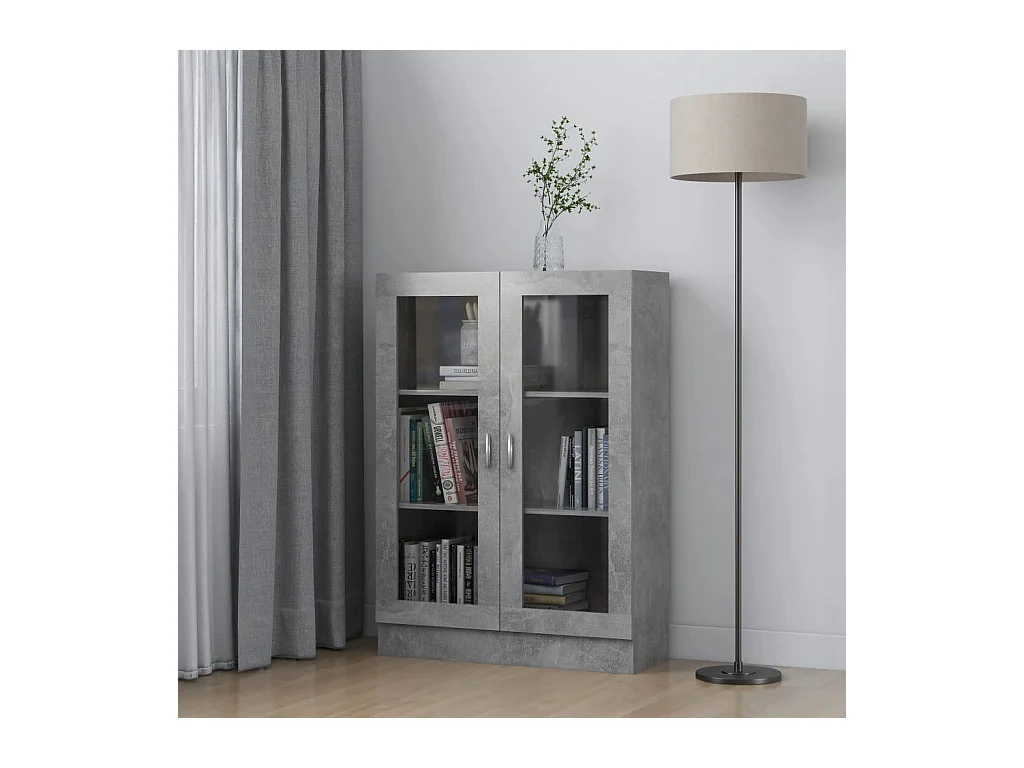 Vitrine Gris béton 82,5x30,5x115 cm Aggloméré OFR63161 BonneVie Meuble