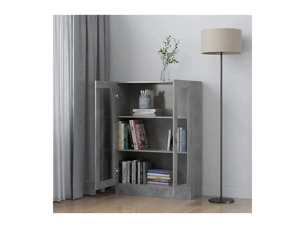 Vitrine Gris béton 82,5x30,5x115 cm Aggloméré OFR63161 BonneVie Meuble