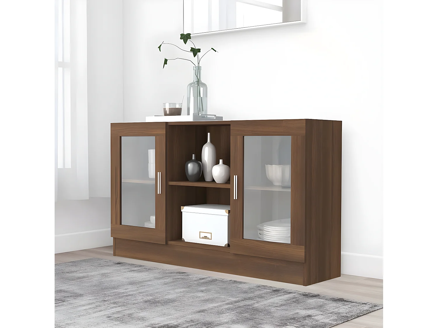 Vitrine Chêne marron 120x30,5x70 cm Bois d'ingénierie OFR69315 BonneVie Meuble
