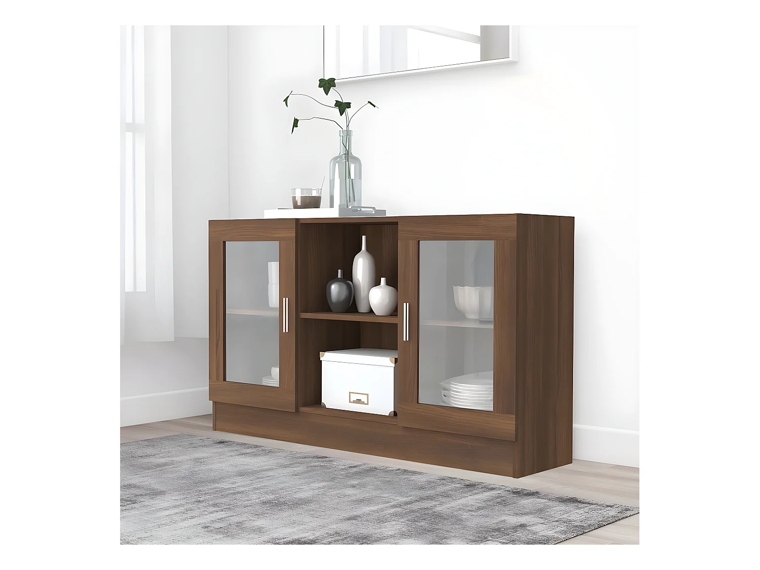 Vitrine Chêne marron 120x30,5x70 cm Bois d'ingénierie OFR69315 BonneVie Meuble