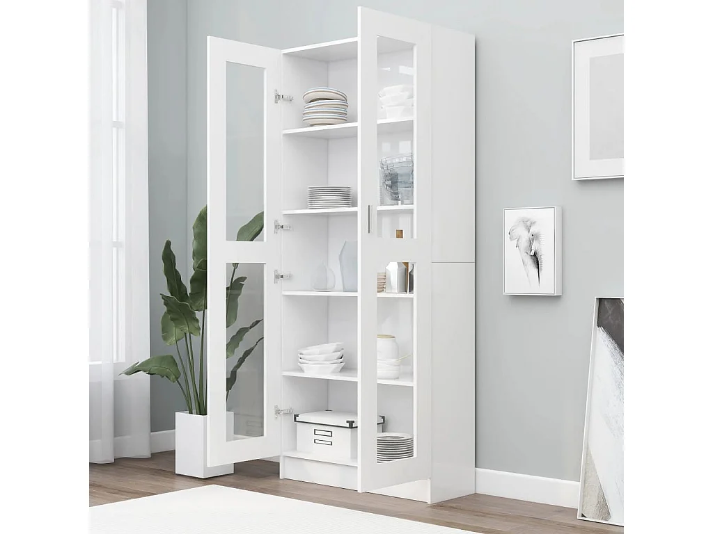 Vitrine Blanc 82,5x30,5x185,5 cm Aggloméré OFR28378 BonneVie Meuble
