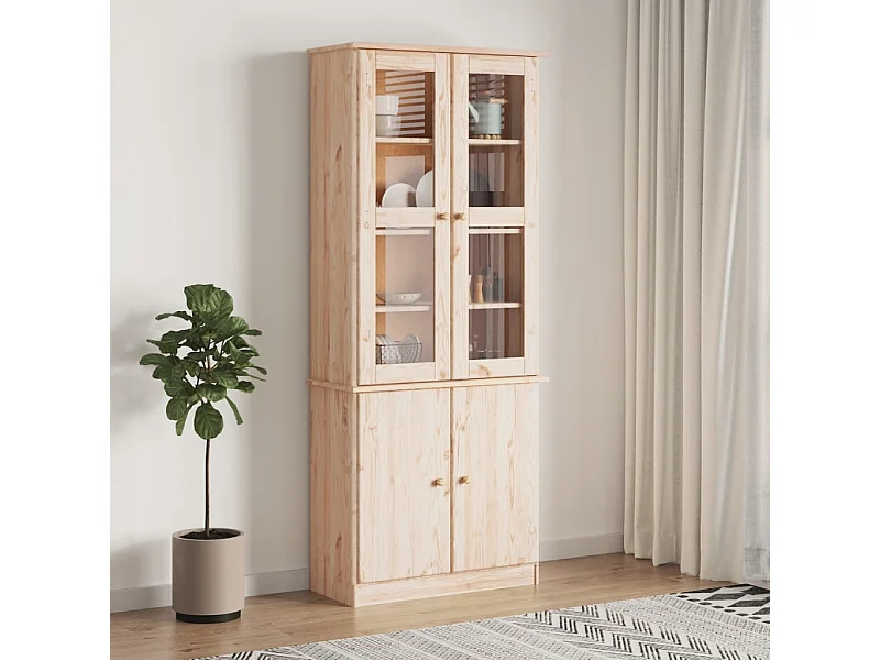 Vitrine en verre ALTA 77x35x186,5 cm bois de pin massif OFR84343 BonneVie Meuble