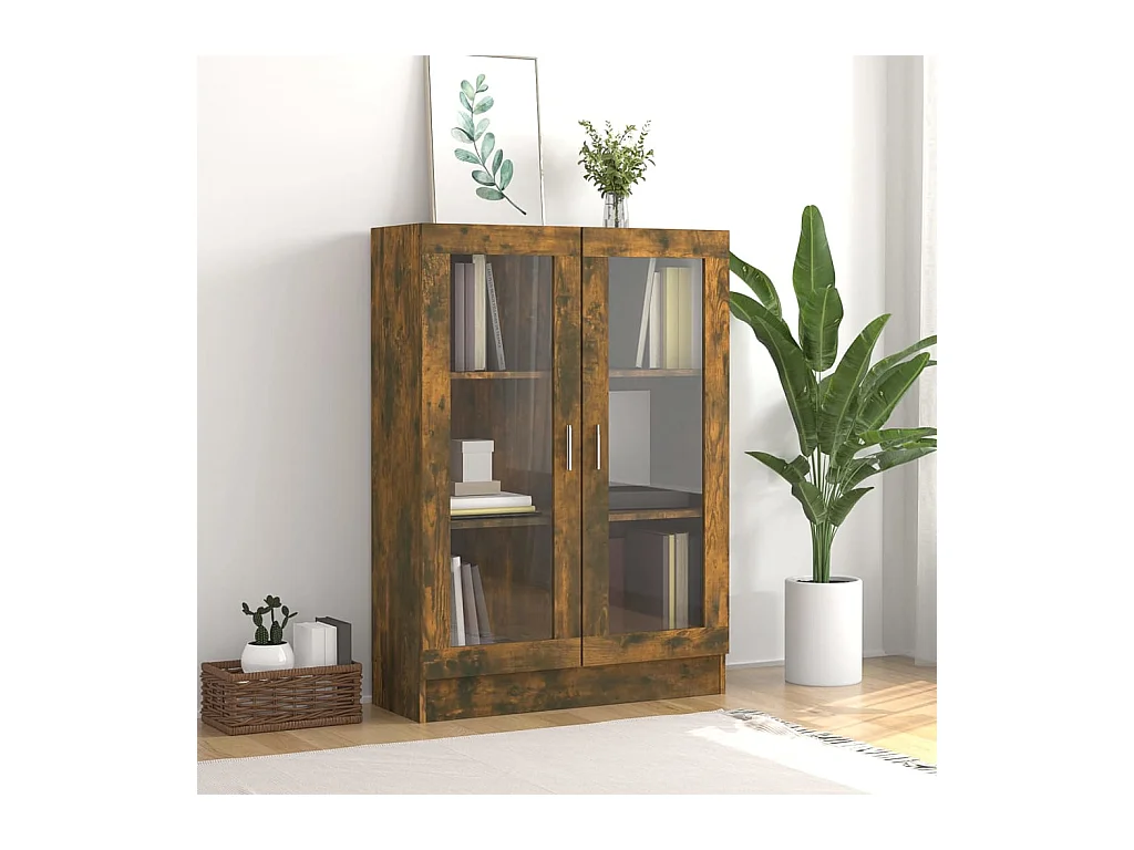 Vitrine Chêne fumé 82,5x30,5x115 cm Bois d'ingénierie OFR92587 BonneVie Meuble