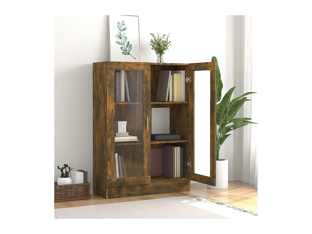 Vitrine Chêne fumé 82,5x30,5x115 cm Bois d'ingénierie OFR92587 BonneVie Meuble
