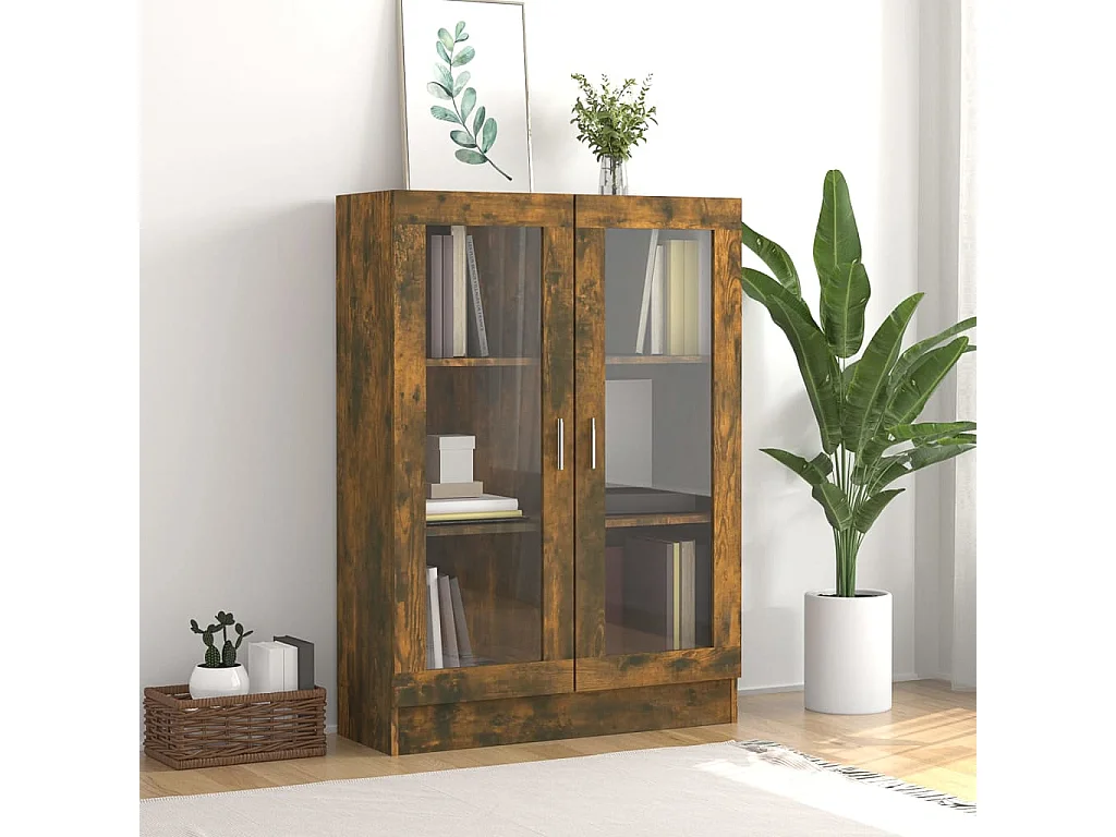 Vitrine Chêne fumé 82,5x30,5x115 cm Bois d'ingénierie OFR92587 BonneVie Meuble