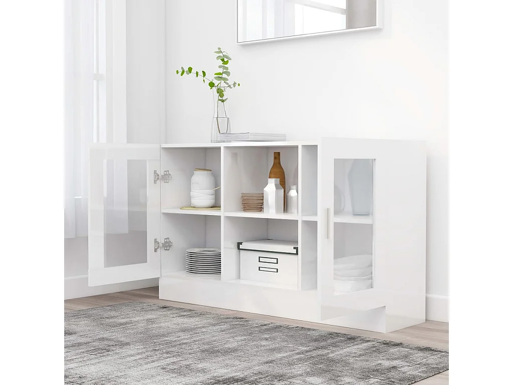 Vitrine Blanc brillant 120x30,5x70 cm Aggloméré OFR85258 BonneVie Meuble