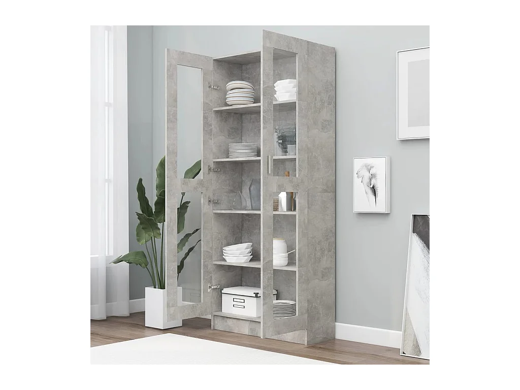Vitrine Gris béton 82,5x30,5x185,5 cm Aggloméré OFR48870 BonneVie Meuble