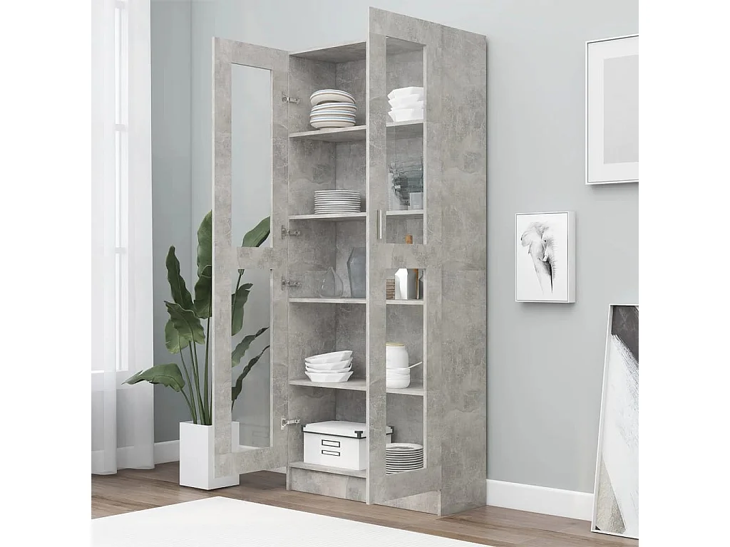 Vitrine Gris béton 82,5x30,5x185,5 cm Aggloméré OFR48870 BonneVie Meuble