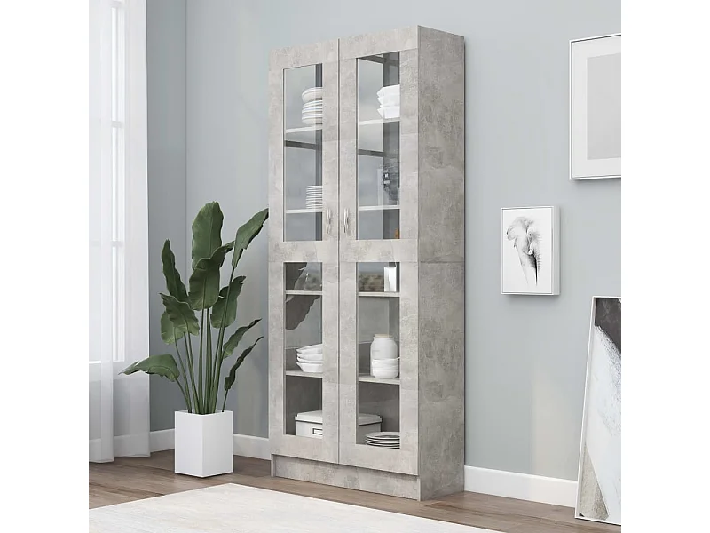 Vitrine Gris béton 82,5x30,5x185,5 cm Aggloméré OFR48870 BonneVie Meuble
