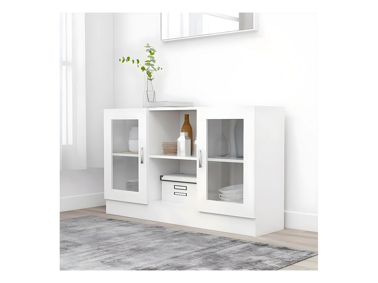 Vitrine Blanc 120x30,5x70 cm Aggloméré OFR40238 BonneVie Meuble
