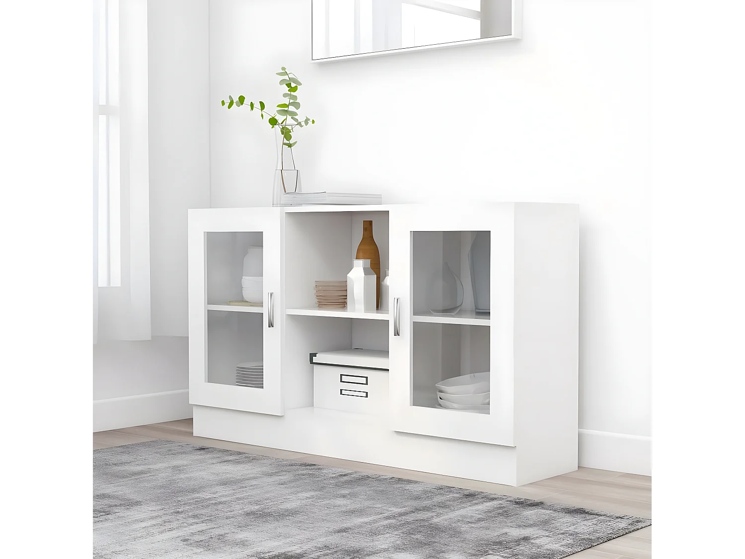 Vitrine Blanc 120x30,5x70 cm Aggloméré OFR40238 BonneVie Meuble