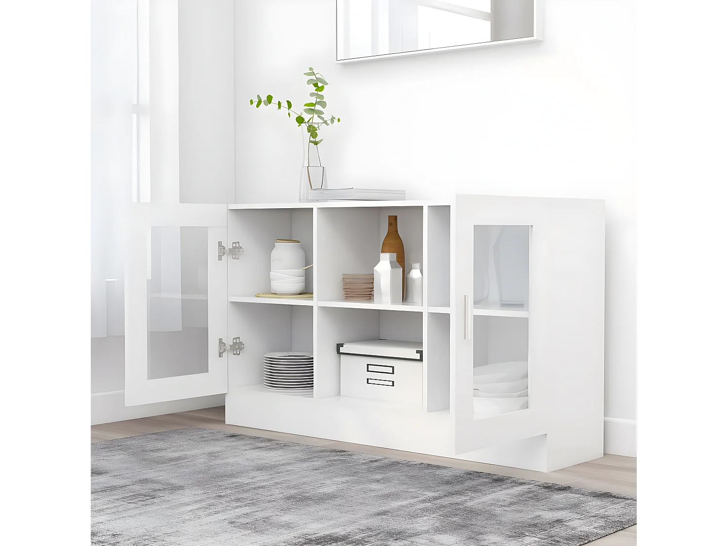 Vitrine Blanc 120x30,5x70 cm Aggloméré OFR40238 BonneVie Meuble