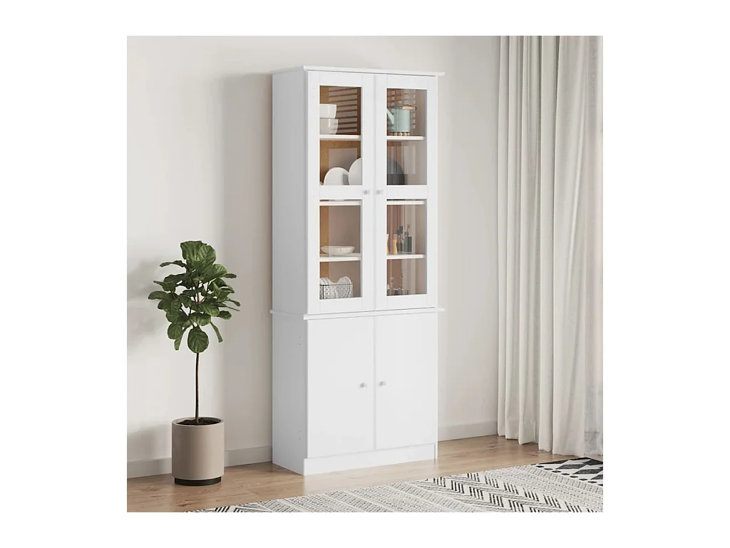 Vitrine en verre ALTA blanc 77x35x186,5 cm bois de pin massif OFR80413 BonneVie Meuble