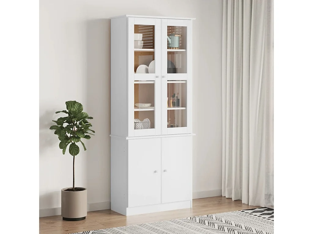 Vitrine en verre ALTA blanc 77x35x186,5 cm bois de pin massif OFR80413 BonneVie Meuble
