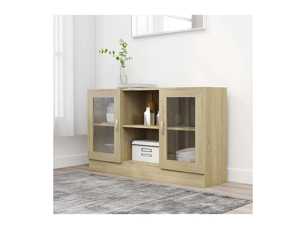 Vitrine Chêne sonoma 120x30,5x70 cm Aggloméré OFR47465 BonneVie Meuble