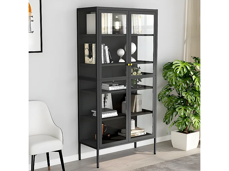 Vitrine d'exposition Anthracite 90x40x180 cm Acier/verre trempé OFR73770 BonneVie Meuble