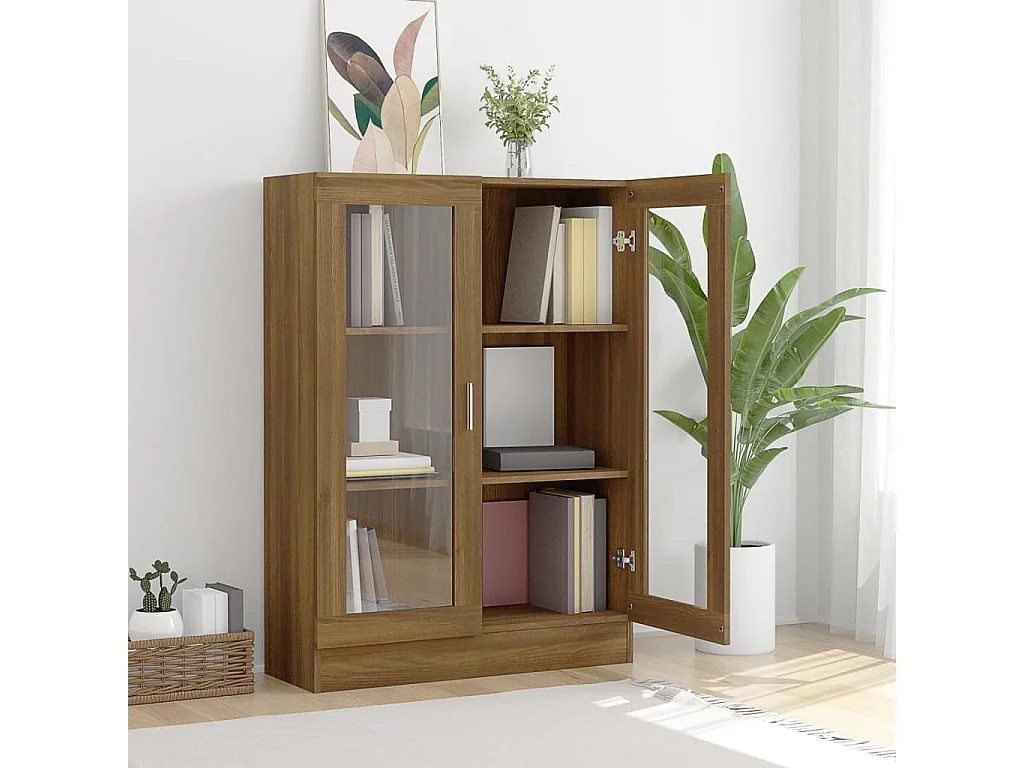 Vitrine, Buffet, Bibliothèque rangement Chêne marron 82,5x30,5x115cmBois d'ingénierie QWS8848 BonneVie Meuble