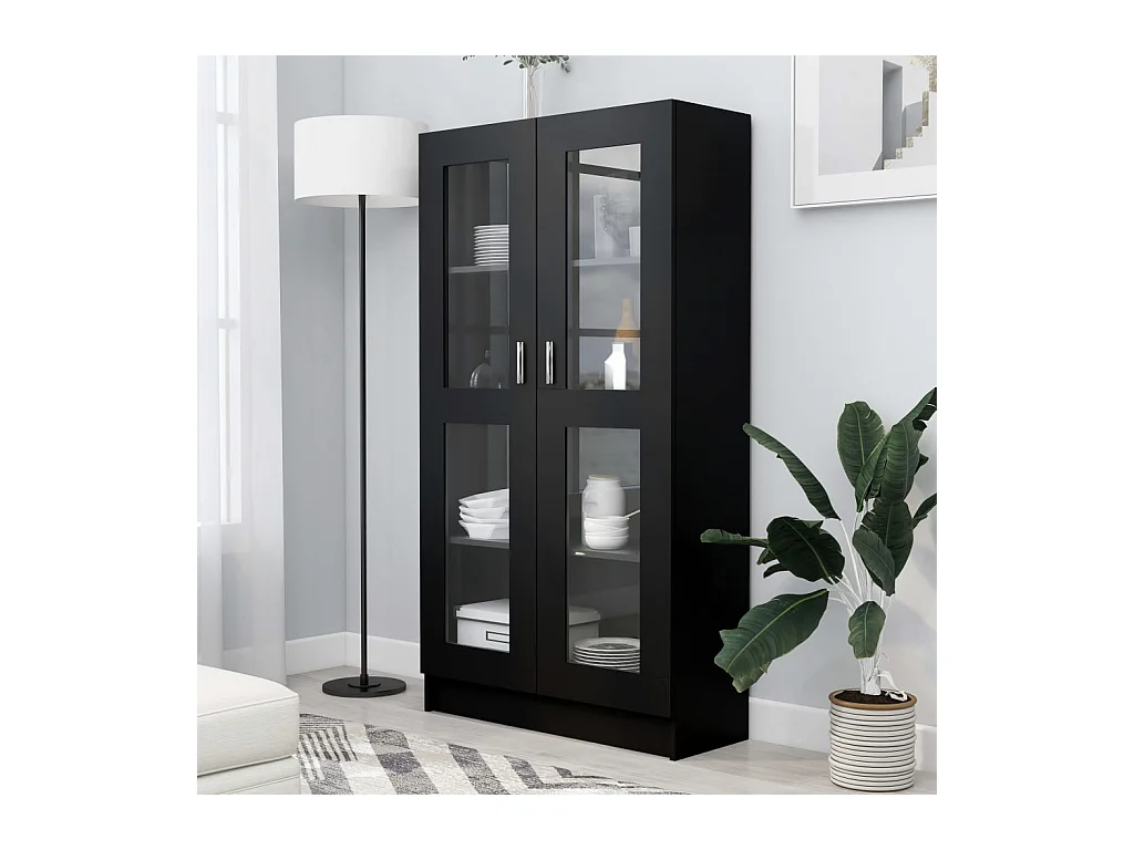 Vitrine Noir 82,5x30,5x150 cm Aggloméré OFR60519 BonneVie Meuble