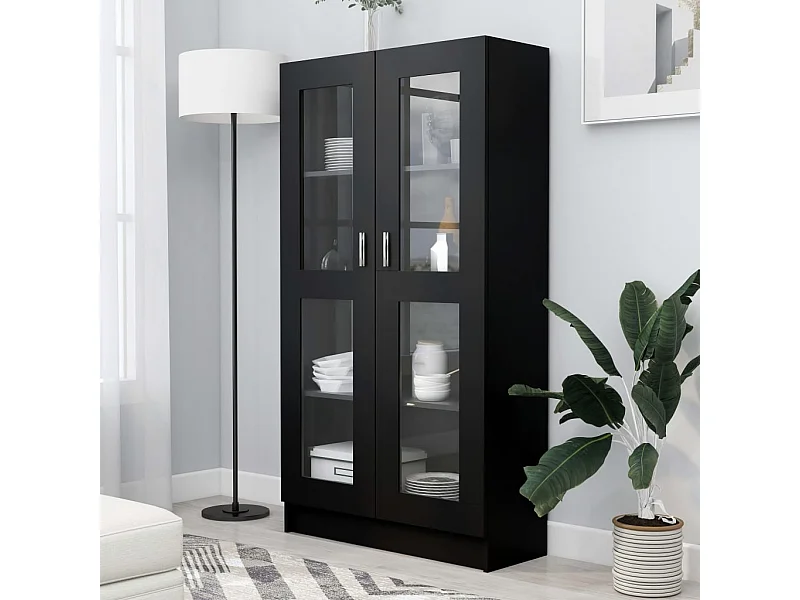 Vitrine Noir 82,5x30,5x150 cm Aggloméré OFR60519 BonneVie Meuble