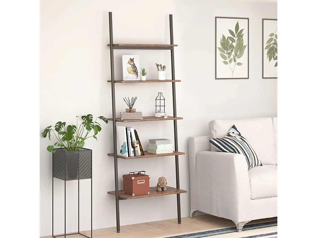 Étagère inclinée à 5 niveaux Marron foncé et noir 64x34x185,5cm OFR37346 BonneVie Meuble