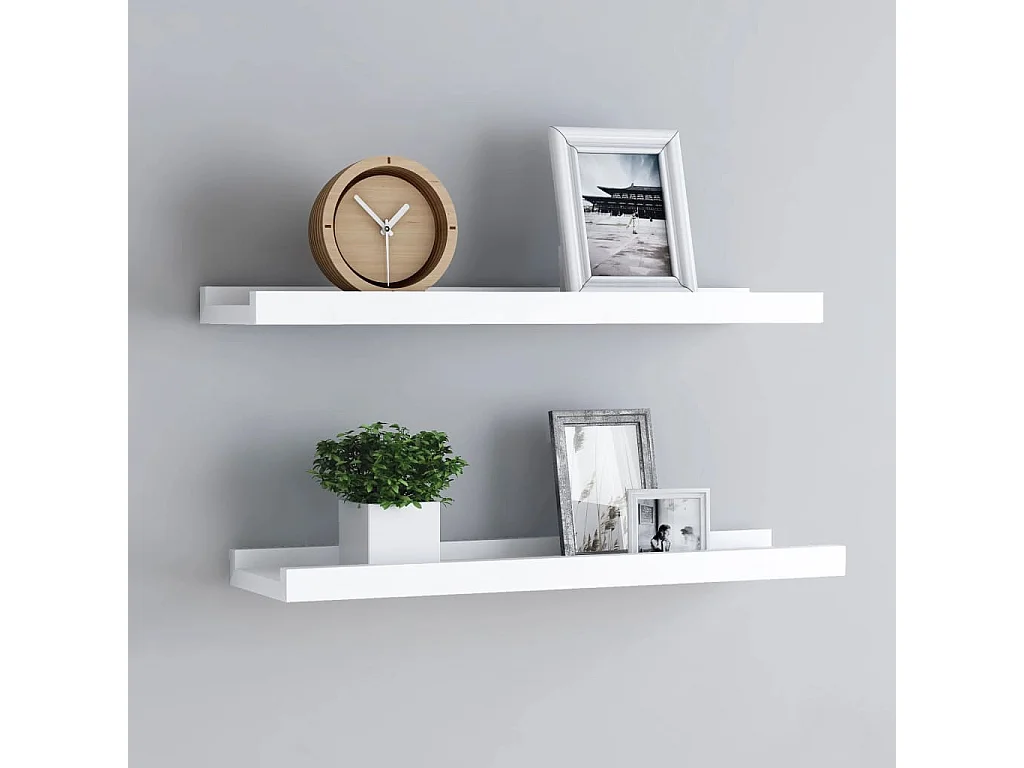 Étagères à rebord pour cadre photo 2 pcs Blanc 60x9x3 cm MDF OFR70212 BonneVie Meuble