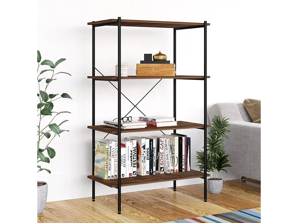 Étagère à 4 niveaux noir et naturel 80x40x130 cm OFR83512 BonneVie Meuble