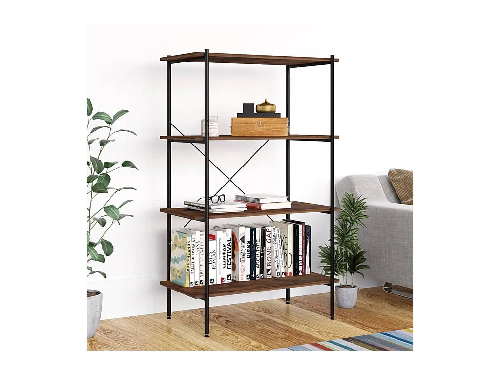 Étagère à 4 niveaux noir et naturel 80x40x130 cm OFR83512 BonneVie Meuble