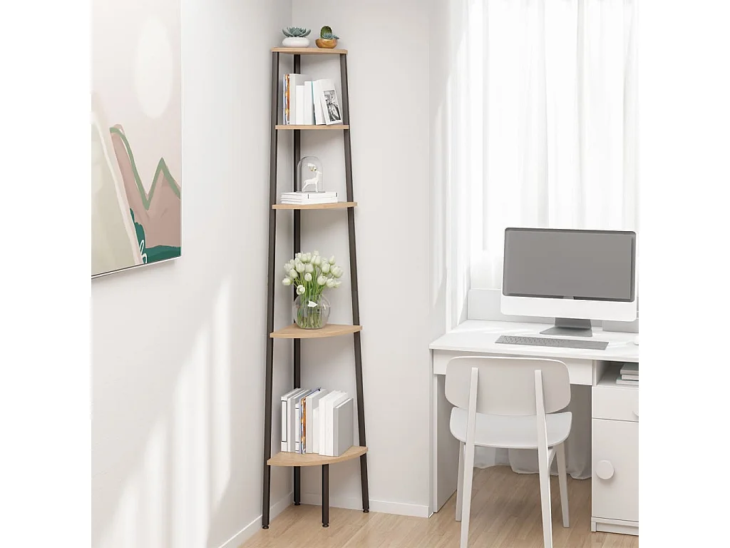 Étagère d'angle 5 niveaux Marron clair et noir 45,5x31,5x180 cm OFR11521 BonneVie Meuble