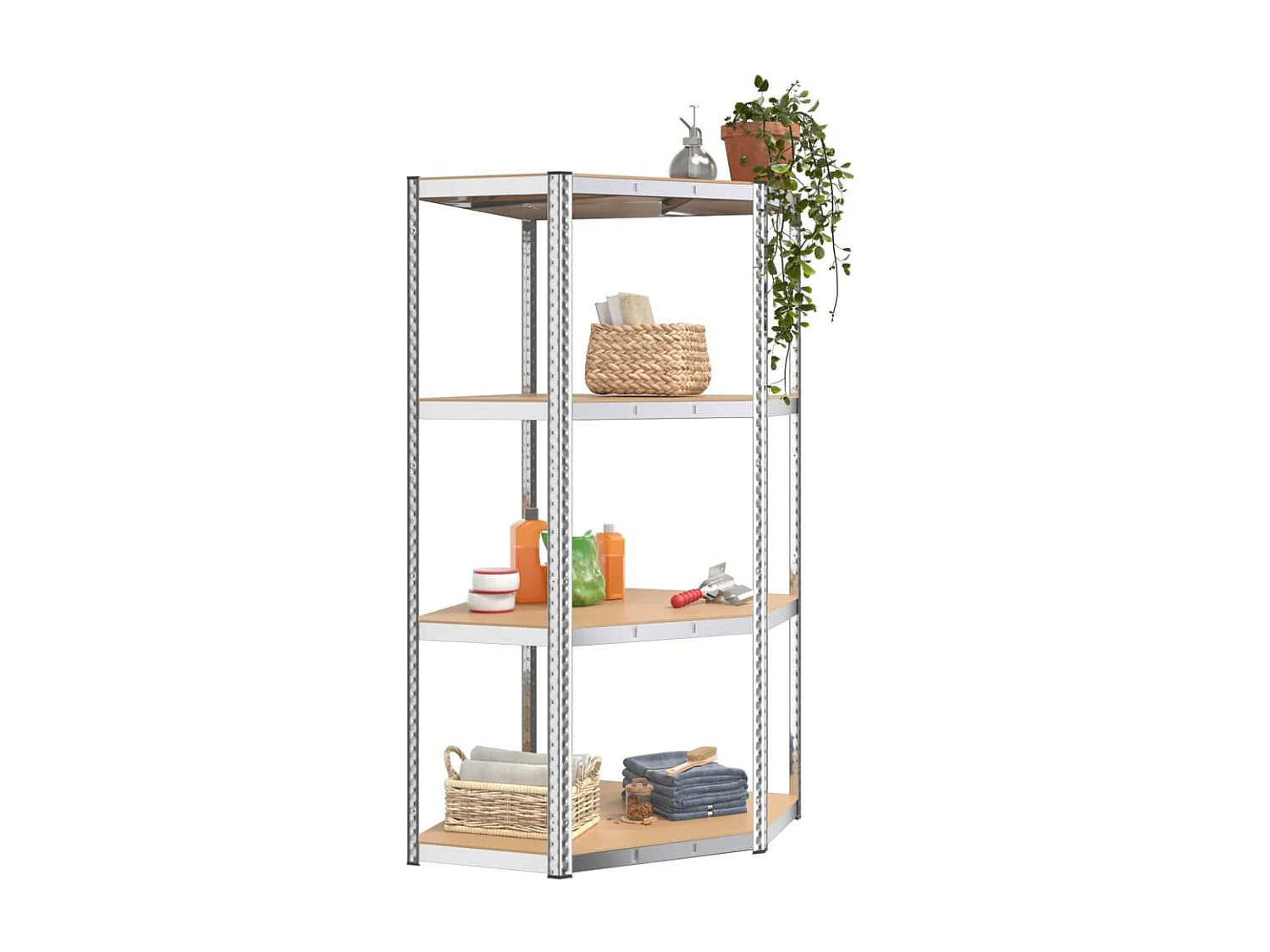 Étagère d'angle à 4 niveaux Argenté Acier et bois d'ingénierie OFR22294 BonneVie Meuble