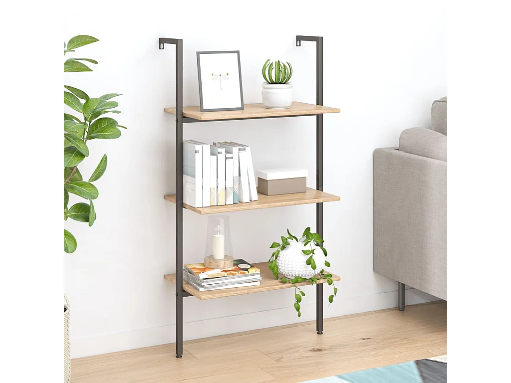 Étagère inclinée 3 niveaux Marron clair et noir 64x35x120,5 cm OFR91132 BonneVie Meuble