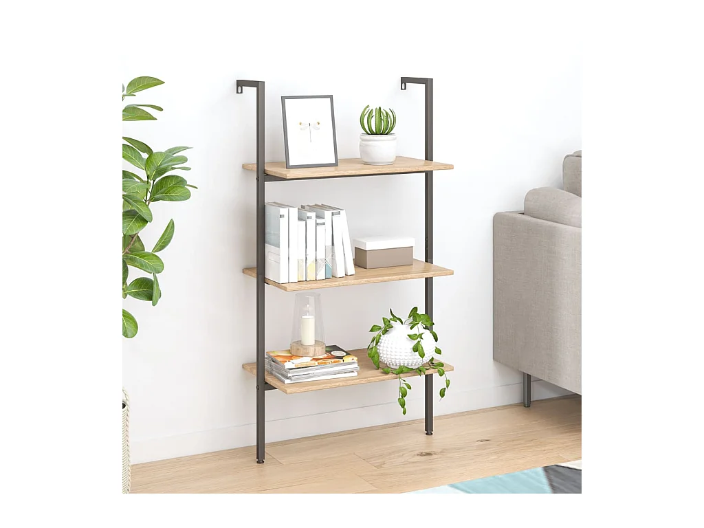Étagère inclinée 3 niveaux Marron clair et noir 64x35x120,5 cm OFR91132 BonneVie Meuble
