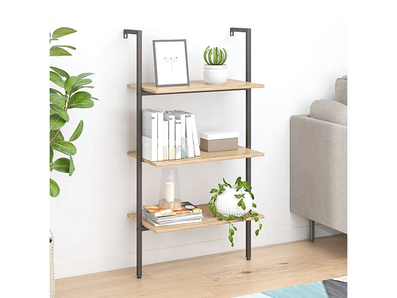 Étagère inclinée 3 niveaux Marron clair et noir 64x35x120,5 cm OFR91132 BonneVie Meuble