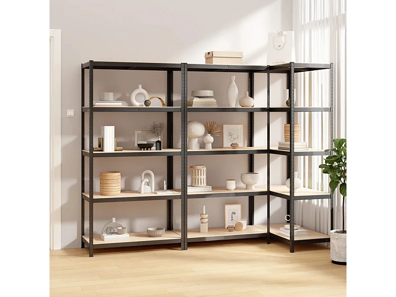 Estante 5 prateleiras 3 pcs madeira processada/aço antracite PT772677