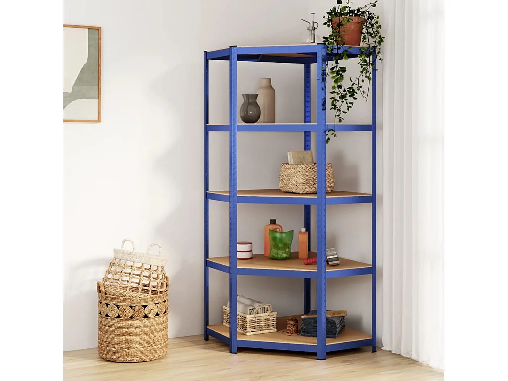 Hoekrek 5-laags staal en bewerkt hout blauw NL621331